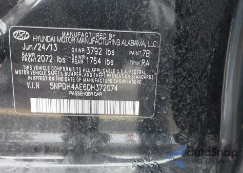 2013 Hyundai Elantra Gls from USA, damaged, VIN 5NPDH4AE6DH372074